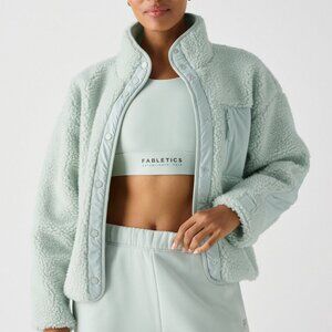 Fabletics Tahoe Teddy Jacket Tumbled Stone Green Sherpa Soft Cozy Women's Sz XL